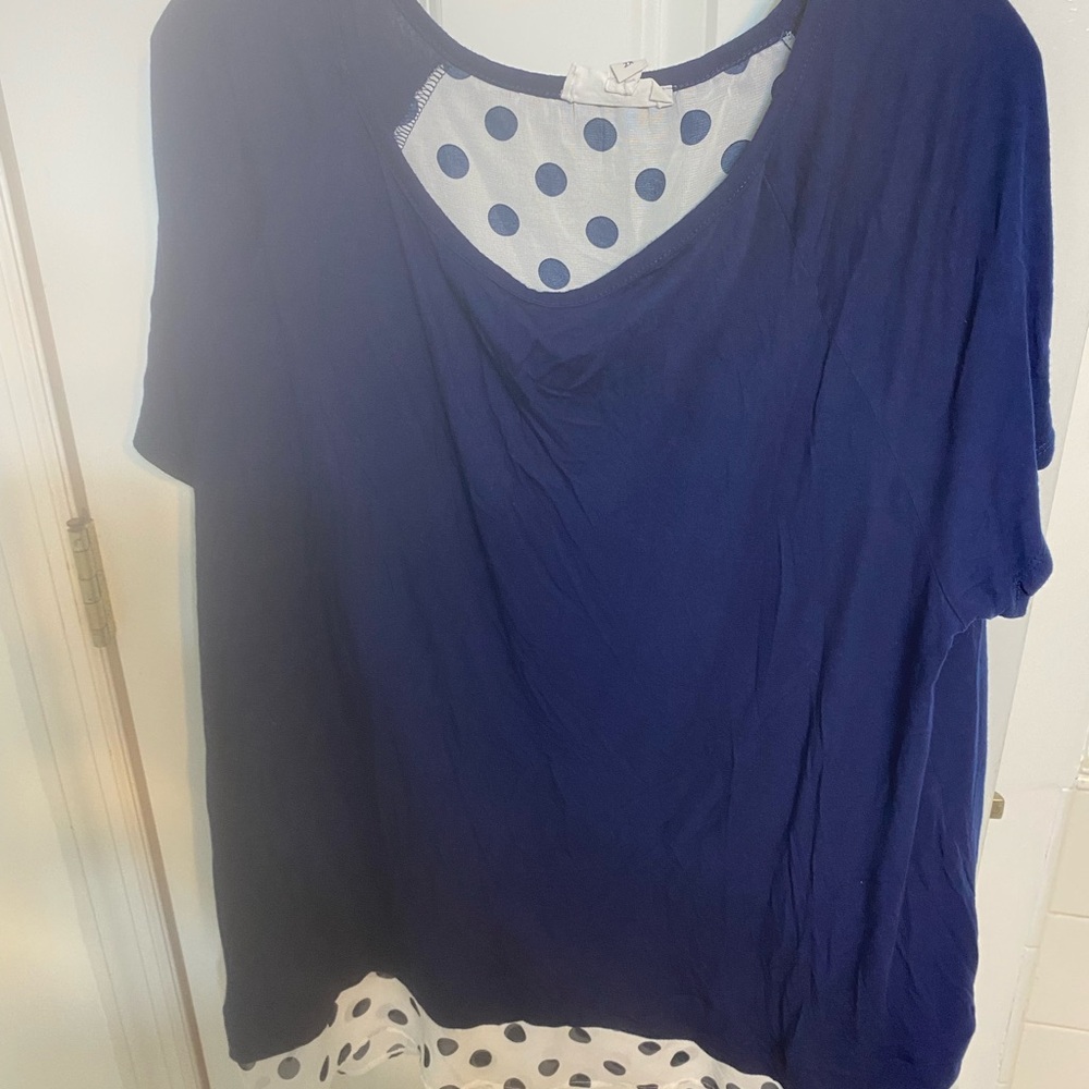 Blue and White Cut Out Relaxed Blouse
